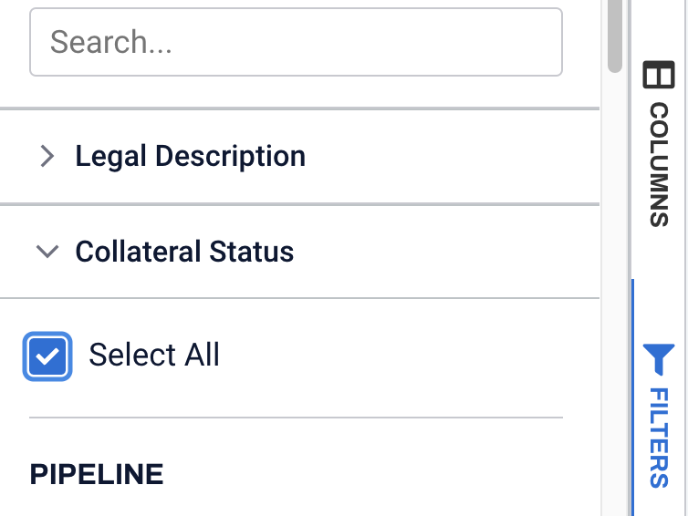 In the Collateral Grid, click the Filters tab and select the Select All option.